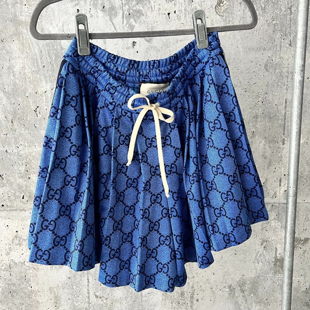 Gucci Blue GG-Printed Technical Jersey Shorts with Logo-Jacquard Stripes - NWOT